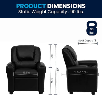 Kids Leathersoft Recliner With Cup Holder And Safety Recline Black - Get it from Bo