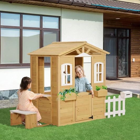 Kids Outdoor Wood Playhouse with Working Features - Get it from Bo