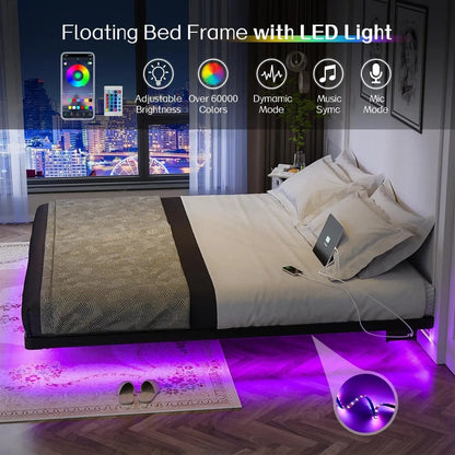 King Size Floating Bed Frame With Integrated LED Lighting - Get it from Bo