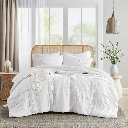 King Size Microfiber Pleated Soft Washed Comforter Set White - Get it from Bo