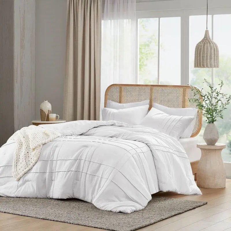 King Size Microfiber Pleated Soft Washed Comforter Set White - Get it from Bo