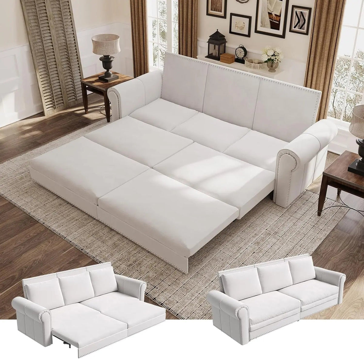 King Size Multifunctional Sleeper Sofa Beige Velvet - Get it from Bo