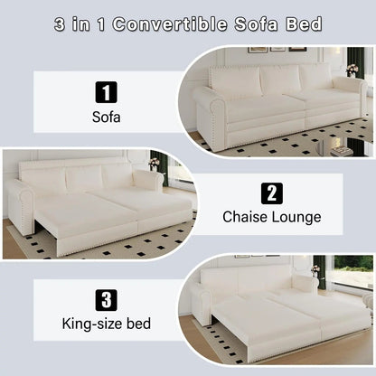 King Size Multifunctional Sleeper Sofa Beige Velvet - Get it from Bo