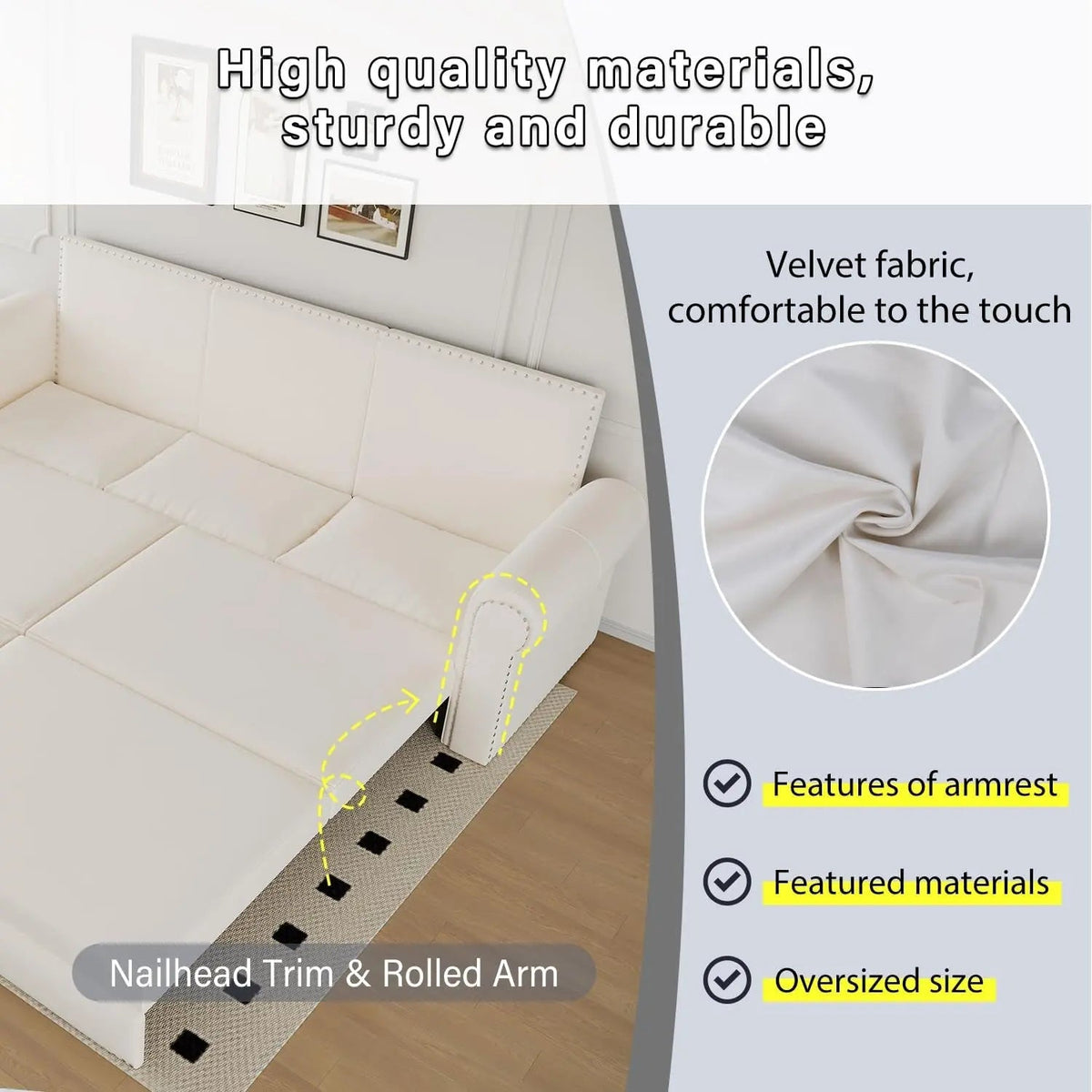 King Size Multifunctional Sleeper Sofa Beige Velvet - Get it from Bo
