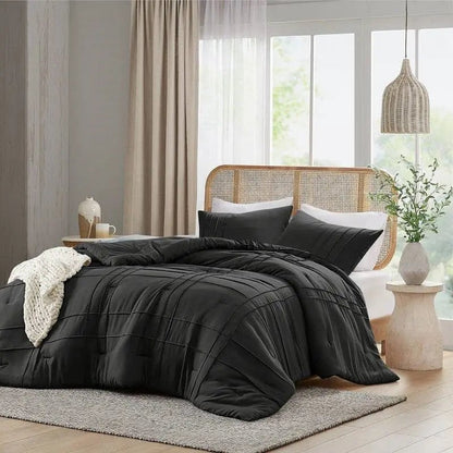 King size Pre-Washed Pleated Microfiber Comforter Set in Black - Get it from Bo