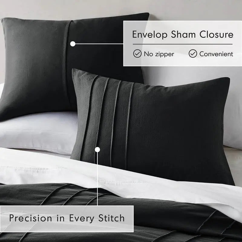 King size Pre-Washed Pleated Microfiber Comforter Set in Black - Get it from Bo