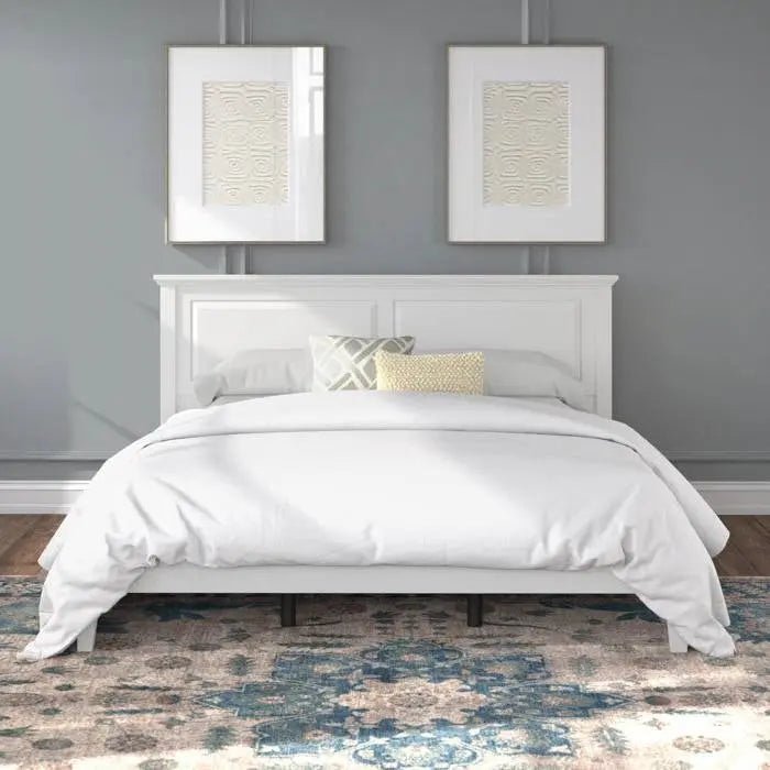 King Traditional Solid Oak Wooden Platform Bed Frame with Headboard in White - Get it from Bo