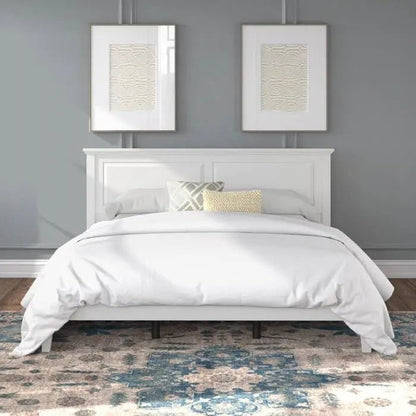 King Traditional Solid Oak Wooden Platform Bed Frame with Headboard in White - Get it from Bo