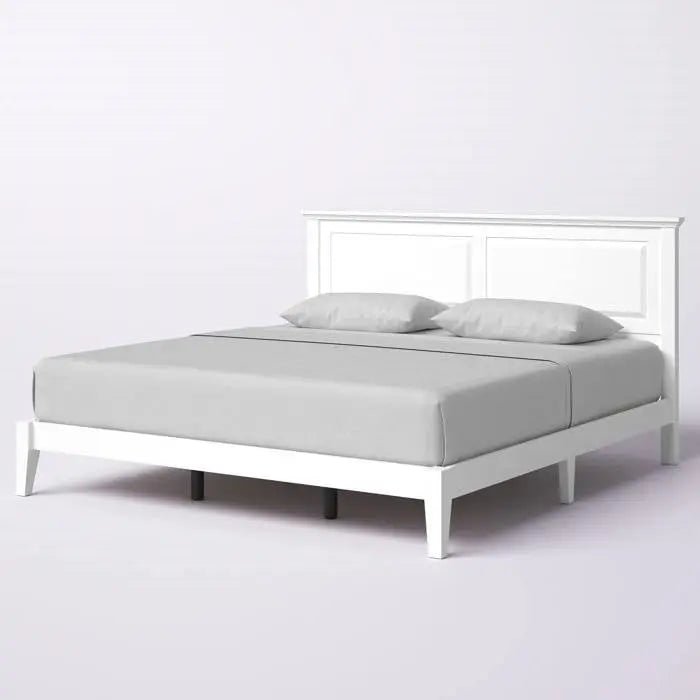 King Traditional Solid Oak Wooden Platform Bed Frame with Headboard in White - Get it from Bo