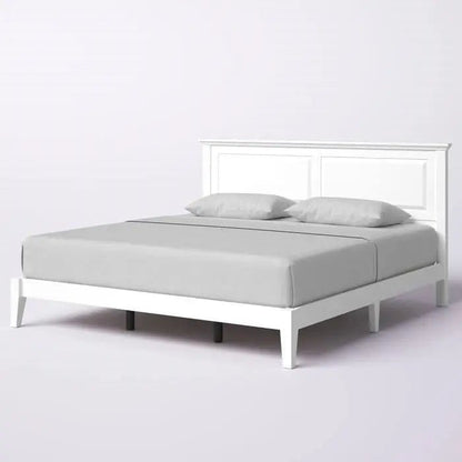 King Traditional Solid Oak Wooden Platform Bed Frame with Headboard in White - Get it from Bo