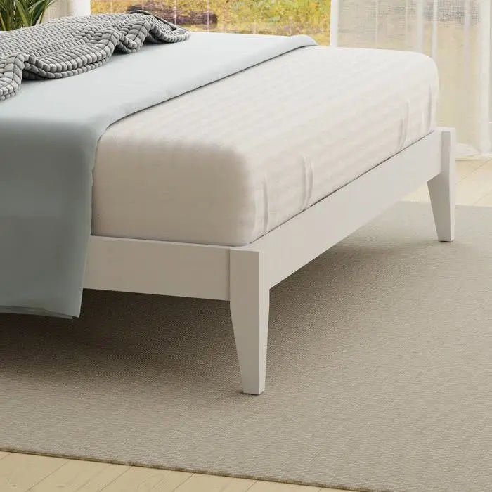 King Traditional Solid Oak Wooden Platform Bed Frame with Headboard in White - Get it from Bo
