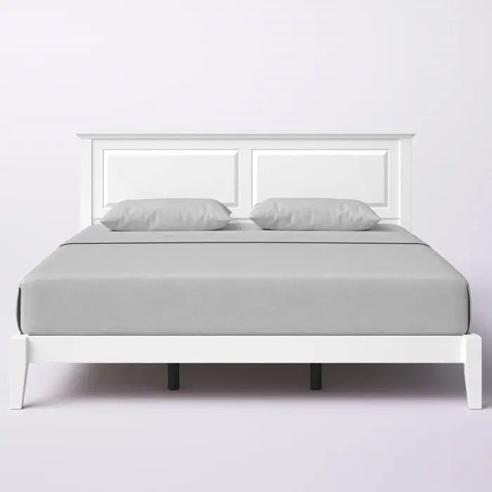 King Traditional Solid Oak Wooden Platform Bed Frame with Headboard in White - Get it from Bo