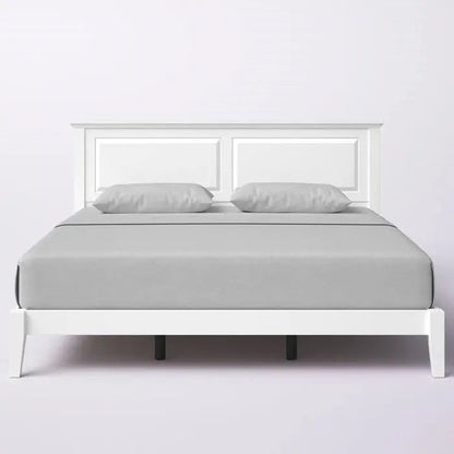 King Traditional Solid Oak Wooden Platform Bed Frame with Headboard in White - Get it from Bo