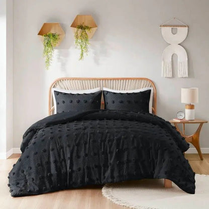 King/Cal King 3 Piece Pompom Microfiber Hypoallergenic Comforter Set in Black - Get it from Bo