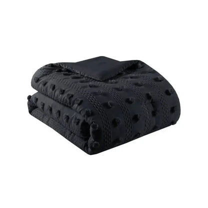 King/Cal King 3 Piece Pompom Microfiber Hypoallergenic Comforter Set in Black - Get it from Bo