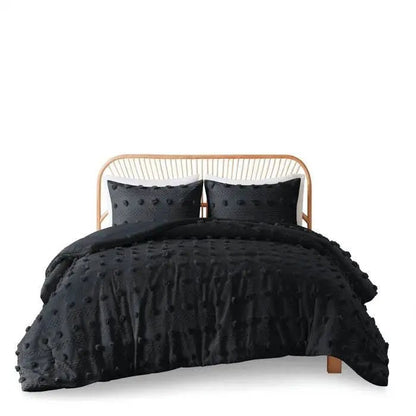 King/Cal King 3 Piece Pompom Microfiber Hypoallergenic Comforter Set in Black - Get it from Bo
