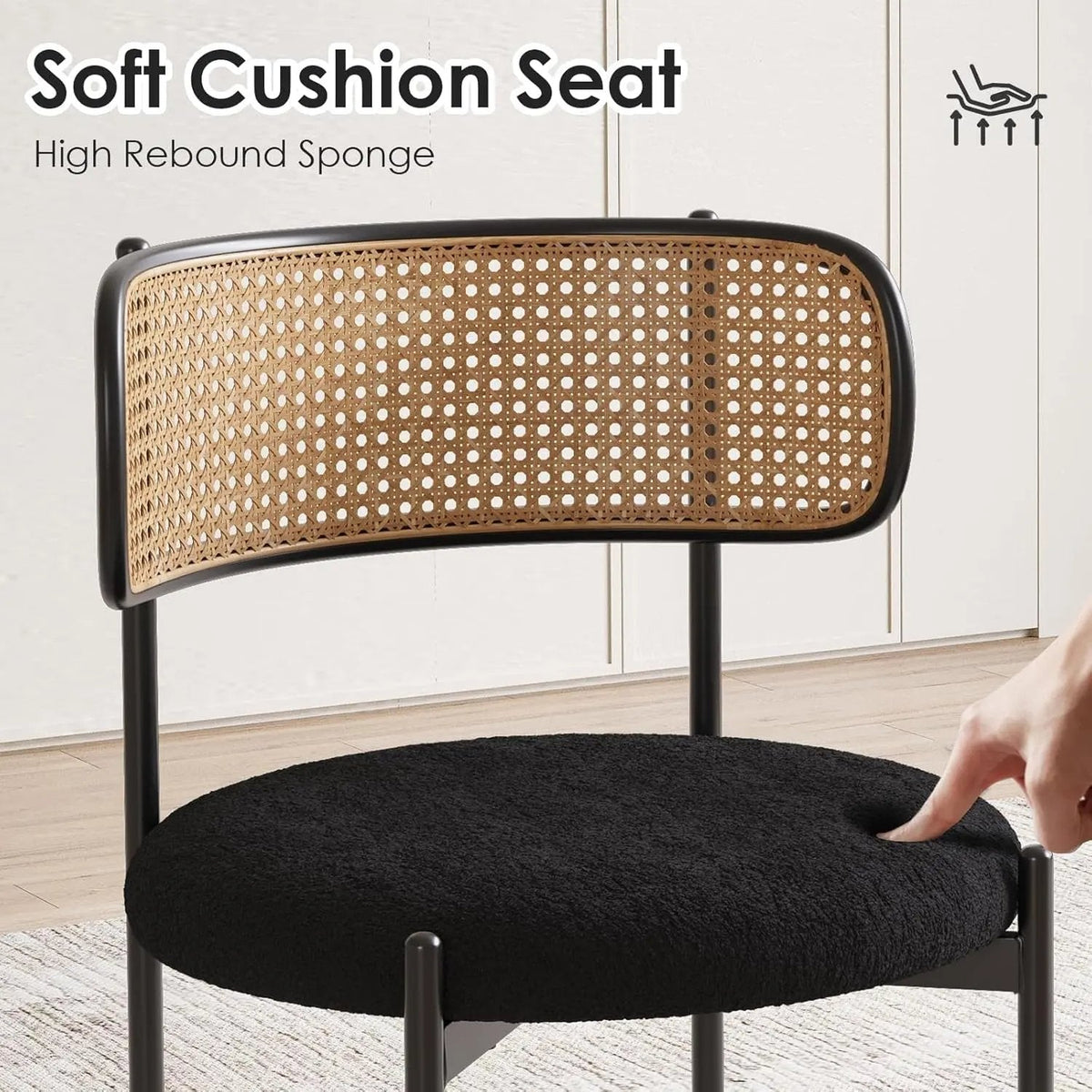 Kitchen Chairs Set of 4, Mid-Century Modern Dining Chairs,Kitchen Dining Room Chairs, Rattan Backrest round Upholstered Sherpa Dining Chairs,Black - Get it from Bo