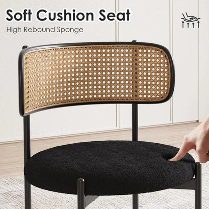 Kitchen Chairs Set of 4, Mid-Century Modern Dining Chairs,Kitchen Dining Room Chairs, Rattan Backrest round Upholstered Sherpa Dining Chairs,Black - Get it from Bo