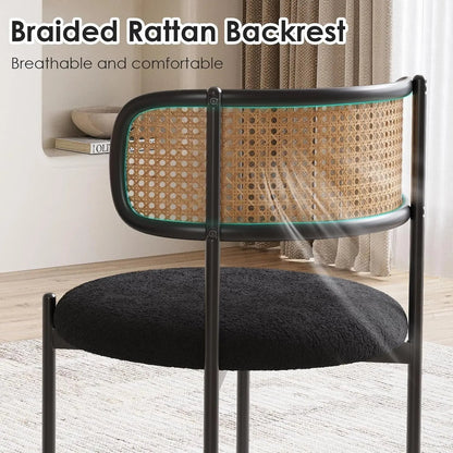 Kitchen Chairs Set of 4, Mid-Century Modern Dining Chairs,Kitchen Dining Room Chairs, Rattan Backrest round Upholstered Sherpa Dining Chairs,Black - Get it from Bo