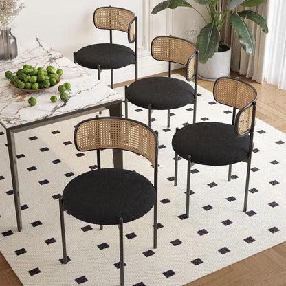 Kitchen Chairs Set of 4, Mid-Century Modern Dining Chairs,Kitchen Dining Room Chairs, Rattan Backrest round Upholstered Sherpa Dining Chairs,Black - Get it from Bo