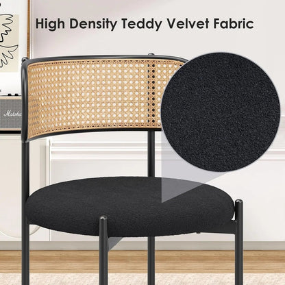 Kitchen Chairs Set of 4, Mid-Century Modern Dining Chairs,Kitchen Dining Room Chairs, Rattan Backrest round Upholstered Sherpa Dining Chairs,Black - Get it from Bo