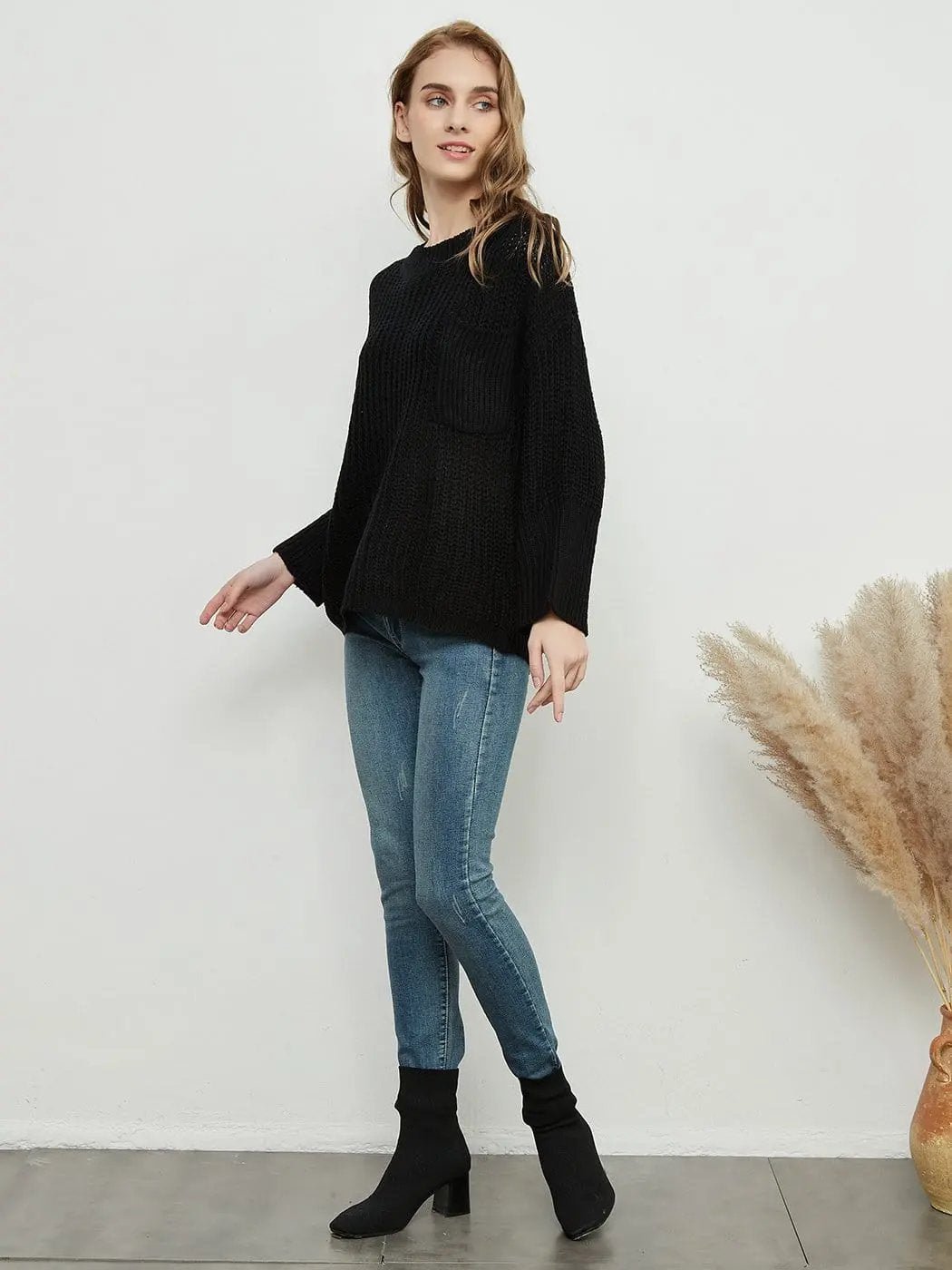 Knitted Turtleneck Sweater With Batwing Sleeves - Get it from Bo