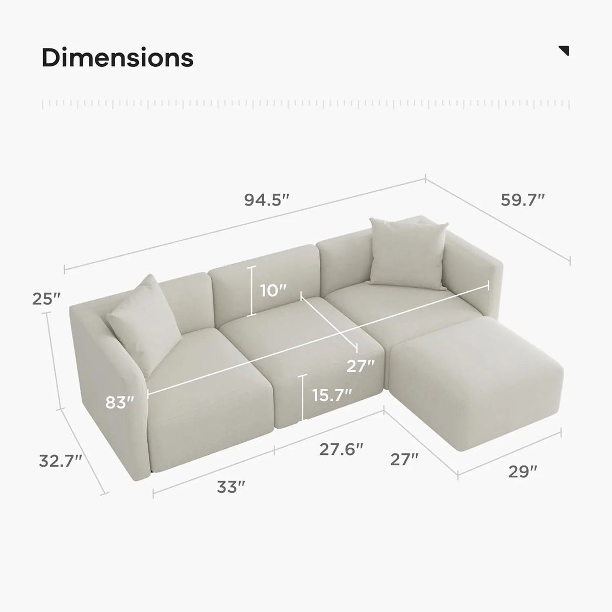 L Shaped Convertible Modular Sectional Sofa Cream Chaise - Get it from Bo