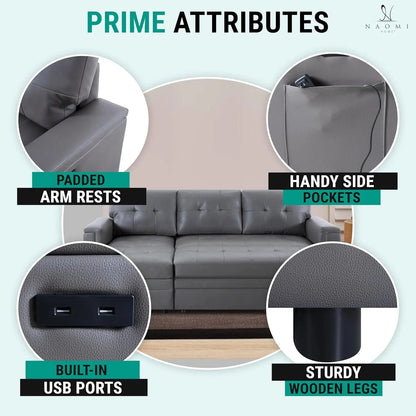 L Shaped Sectional Sleeper Sofa With USB Ports Gray Leather - Get it from Bo