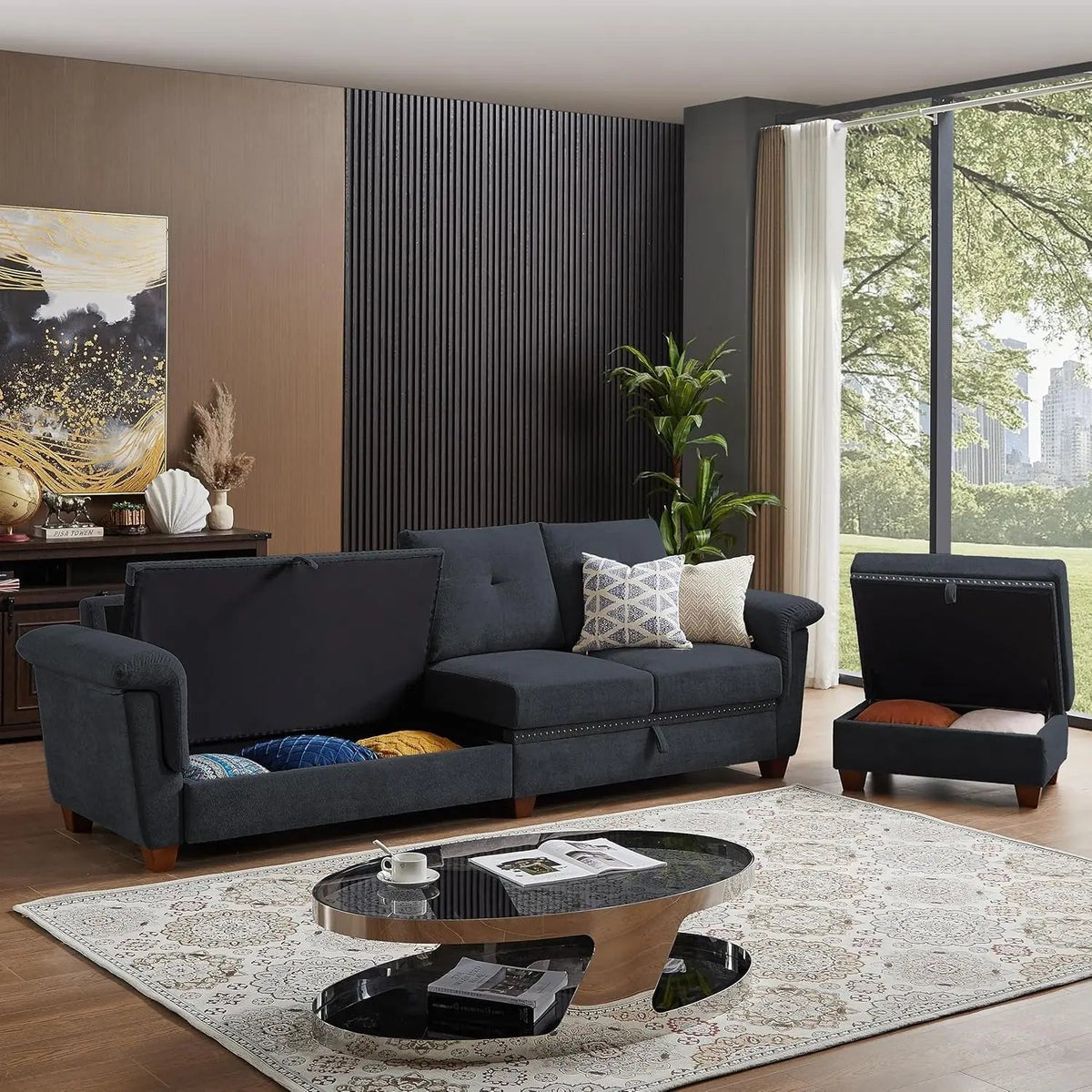 L Shaped Sectional Sofa With Storage Chaise Dark Grey - Get it from Bo
