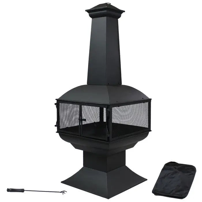 Large Black Outdoor Steel Chimenea Wood Burning Fire Pit - Get it from Bo
