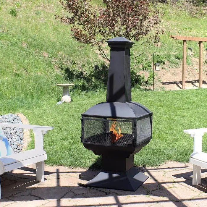 Large Black Outdoor Steel Chimenea Wood Burning Fire Pit - Get it from Bo