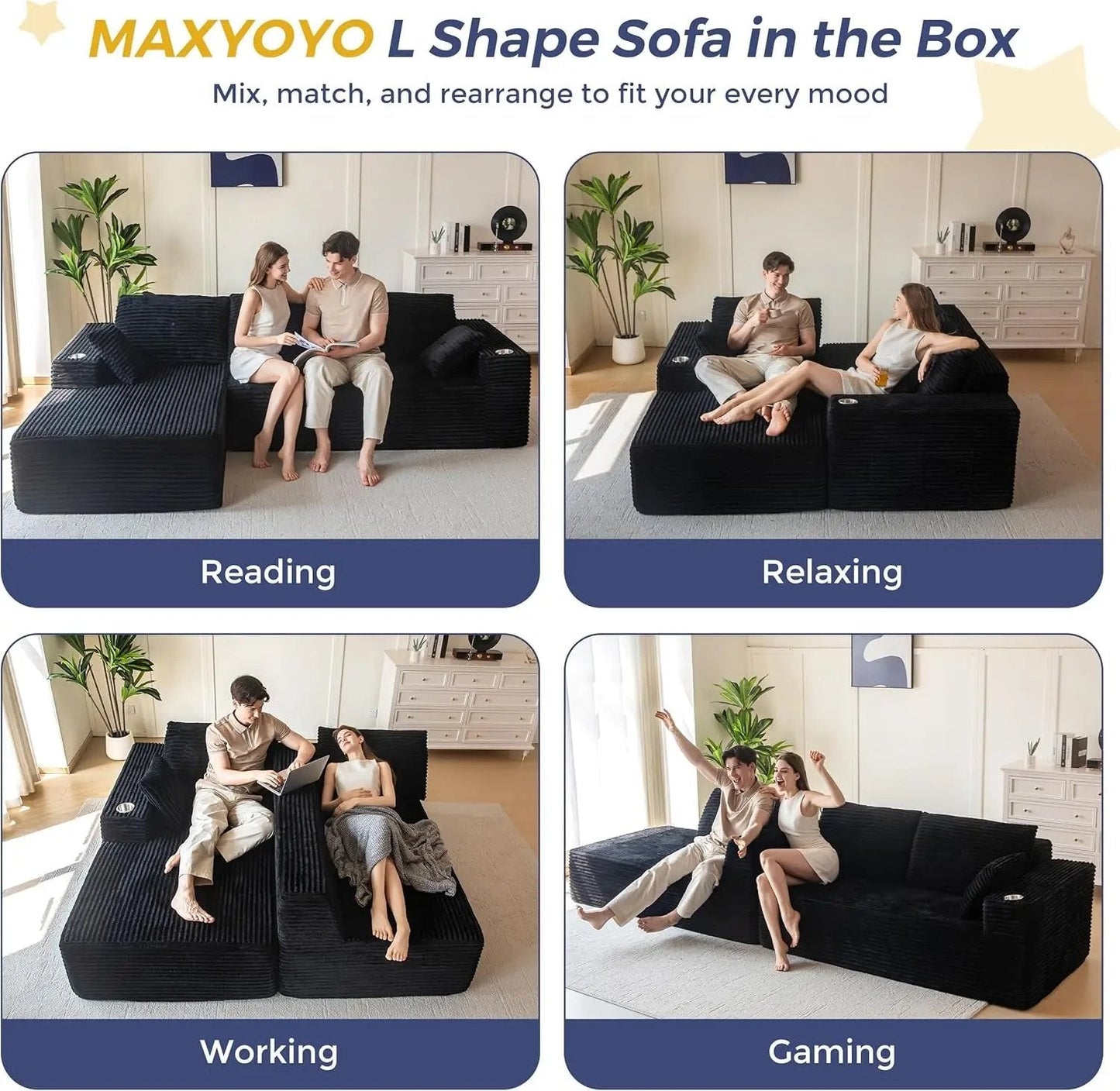 Large Modular Sectional Couch with L-Shape Chaise - Get it from Bo
