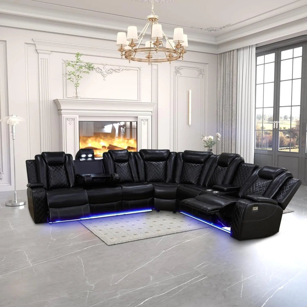 Leather Power Recliner Sectional Sofa with USB Charging - Get it from Bo