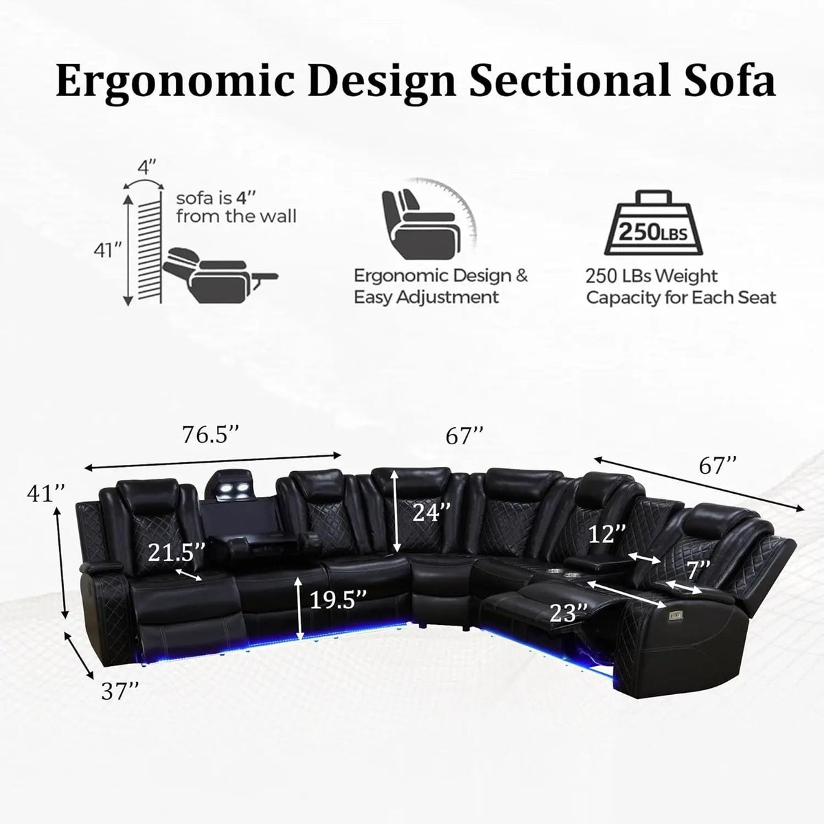 Leather Power Recliner Sectional Sofa with USB Charging - Get it from Bo
