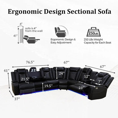 Leather Power Recliner Sectional Sofa with USB Charging - Get it from Bo