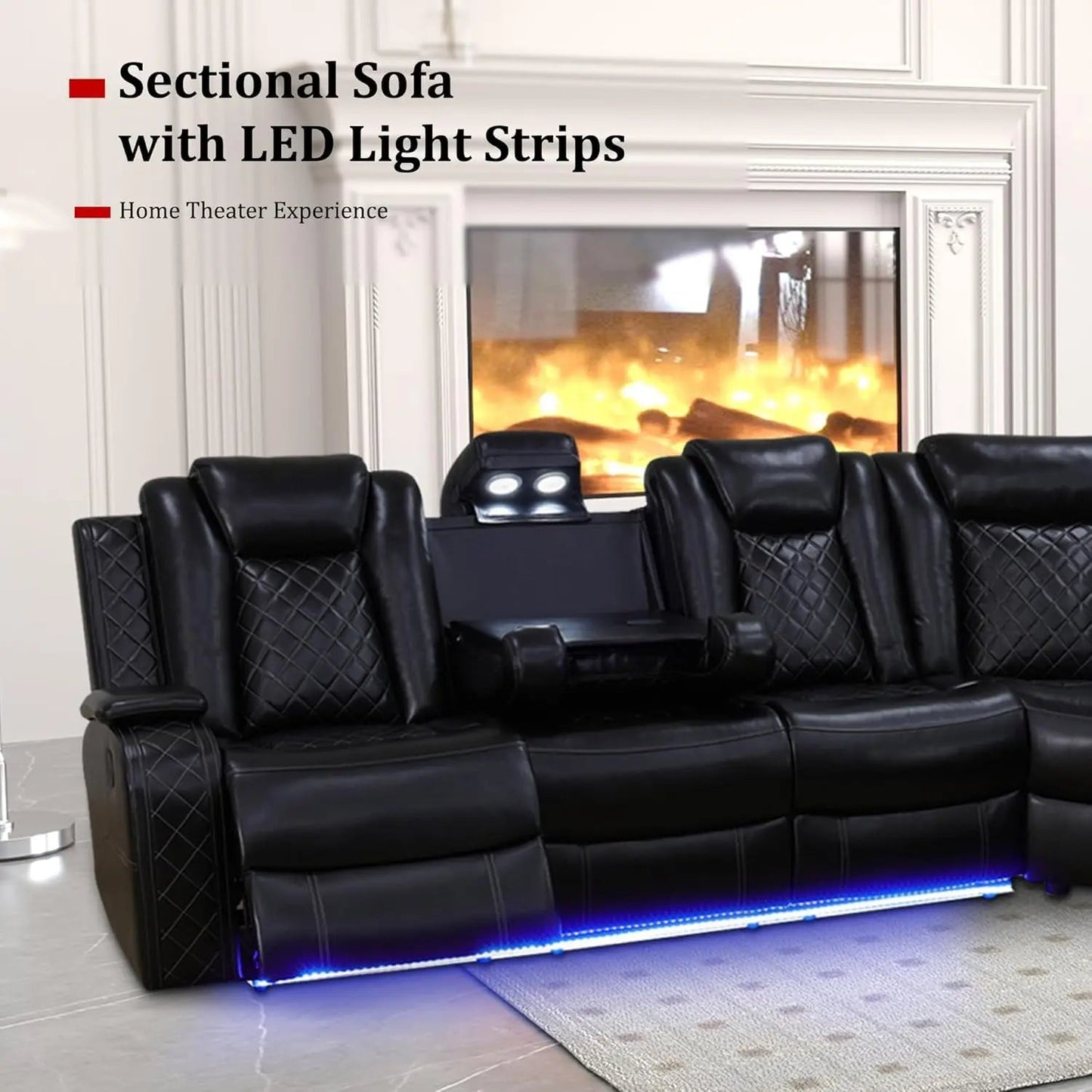 Leather Power Recliner Sectional Sofa with USB Charging - Get it from Bo