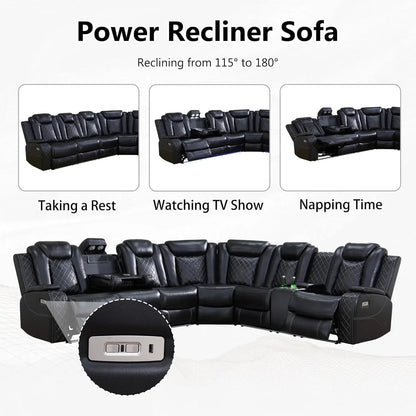 Leather Power Recliner Sectional Sofa with USB Charging - Get it from Bo