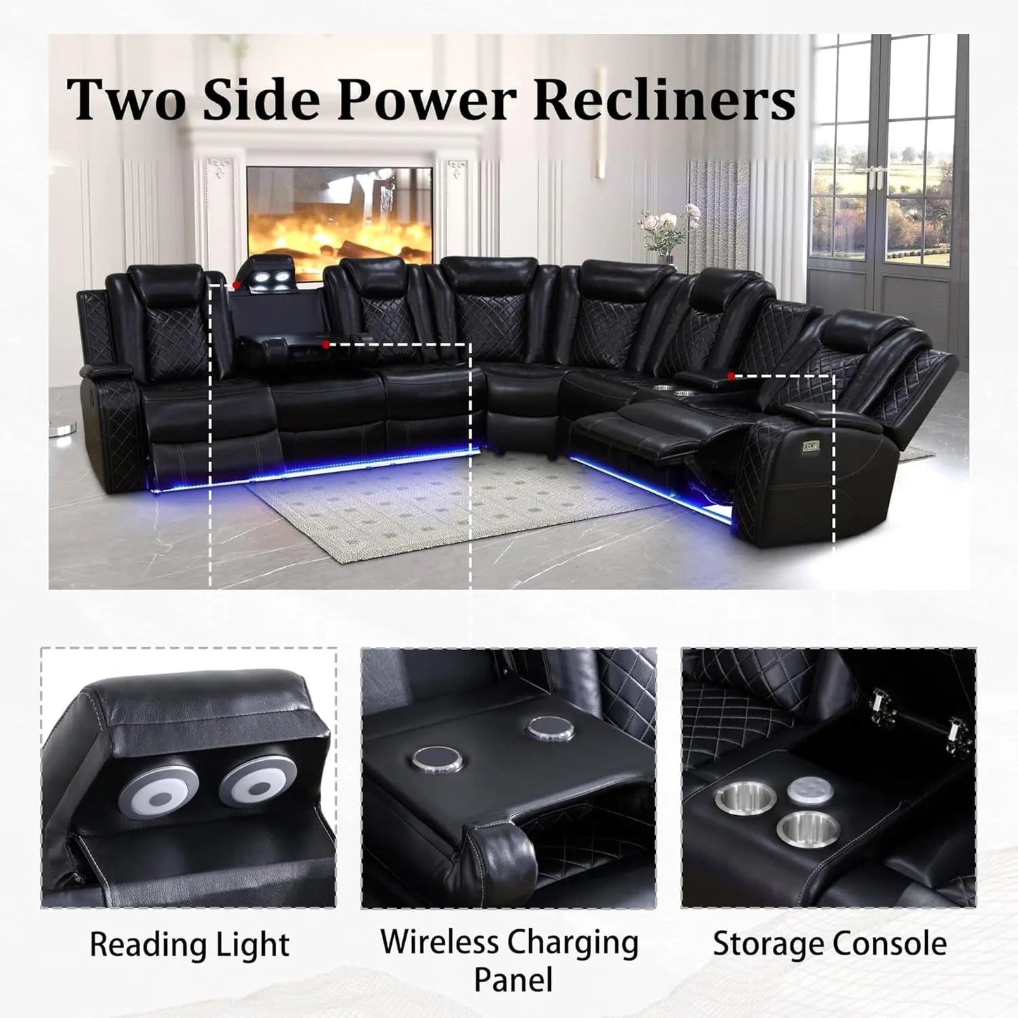 Leather Power Recliner Sectional Sofa with USB Charging - Get it from Bo
