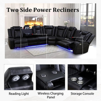 Leather Power Recliner Sectional Sofa with USB Charging - Get it from Bo