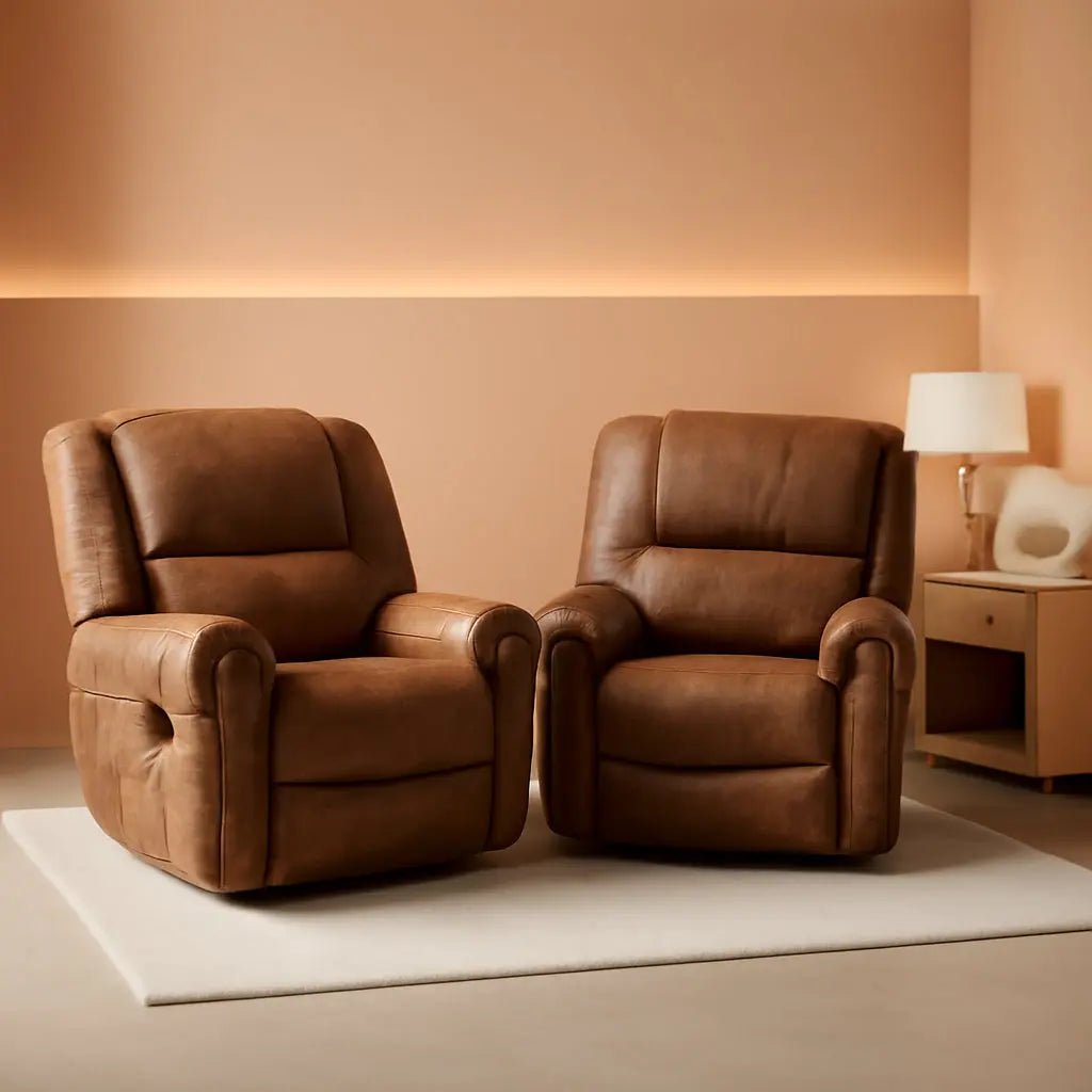 Leather Recliner Chairs Set 2 Nut Brown Manual Recliners - Get it from Bo