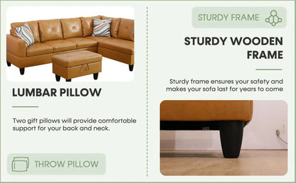 Leather Sectional Sofa L Shape With Storage Ottoman Ginger - Get it from Bo