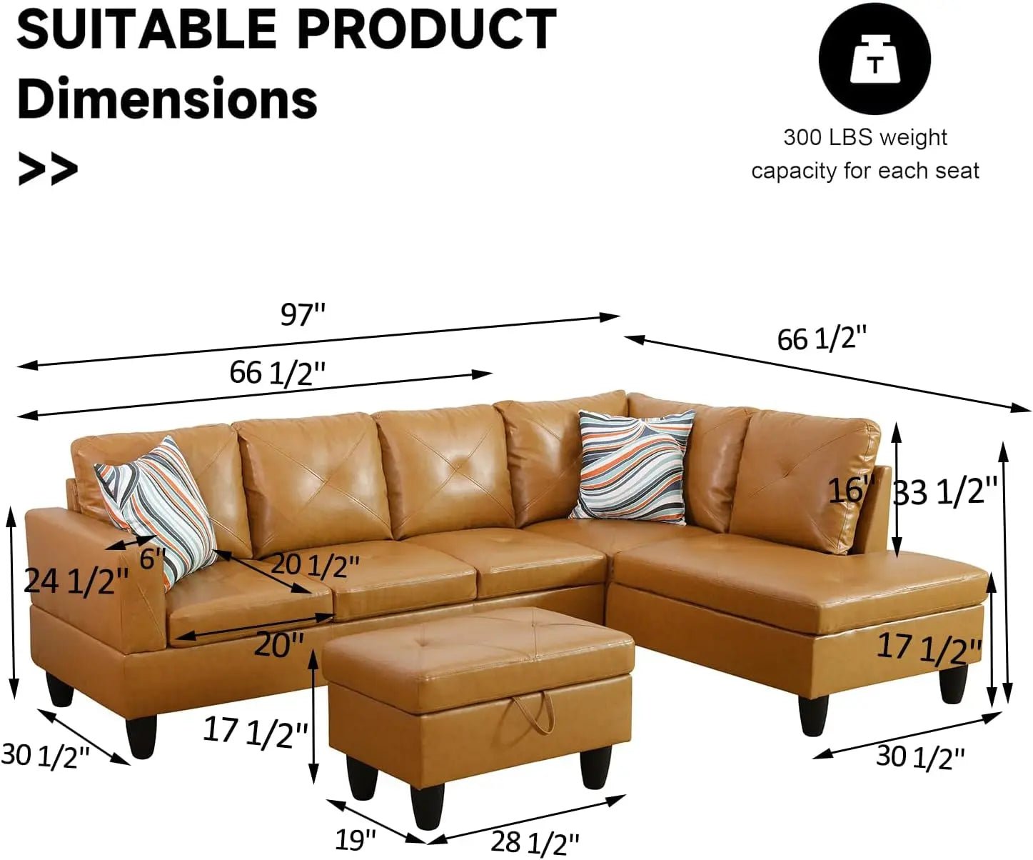 Leather Sectional Sofa L Shape With Storage Ottoman Ginger - Get it from Bo