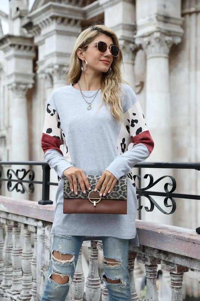 Leopard Color Contrast Pullover Tunic - Get it from Bo
