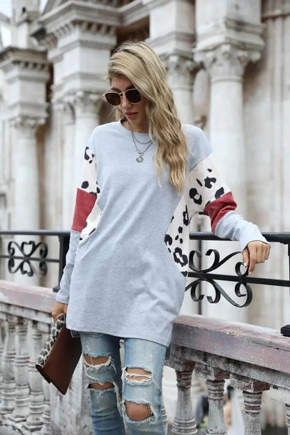 Leopard Color Contrast Pullover Tunic - Get it from Bo