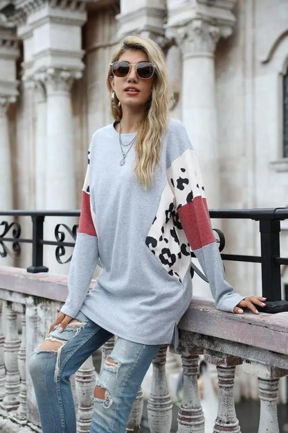 Leopard Color Contrast Pullover Tunic - Get it from Bo