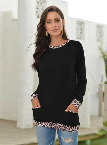 Leopard Contrast Pocket Pullover - Get it from Bo