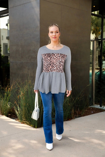 Leopard Panel Shirred Bottom Sweater - Get it from Bo