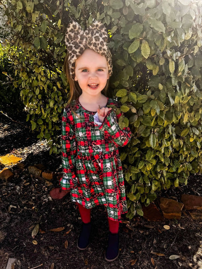 Leopard Plaid bell sleeve dress - Get it from Bo
