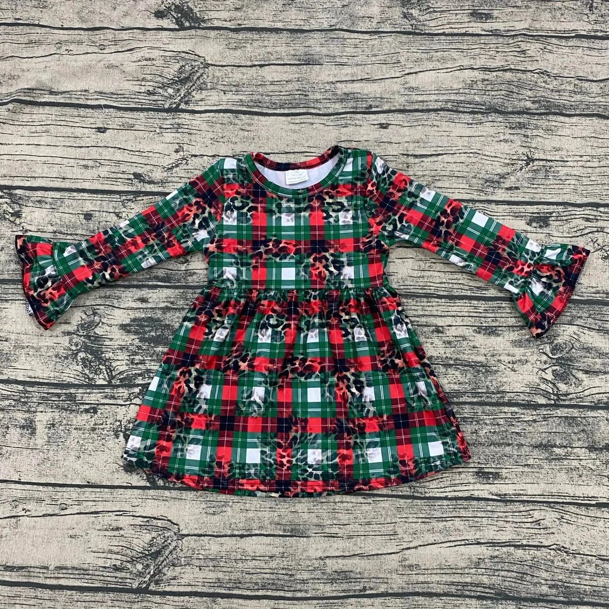 Leopard Plaid bell sleeve dress - Get it from Bo