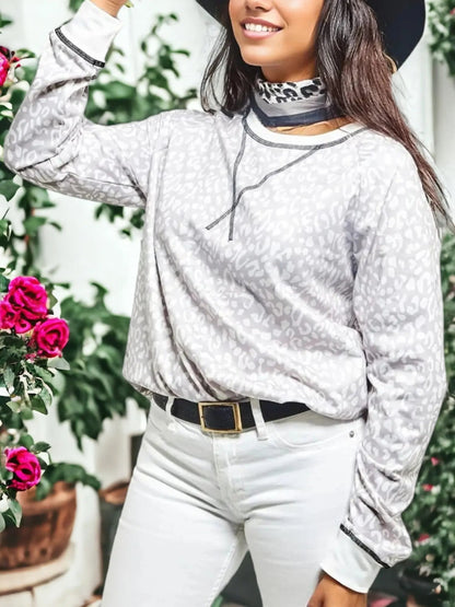 Leopard Print Contrast Stitch Sweater - Get it from Bo
